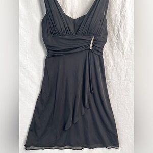 Betsy Adam by Linda Bernell Vintage Cocktail Dress 14 Black Rhinestones Layered